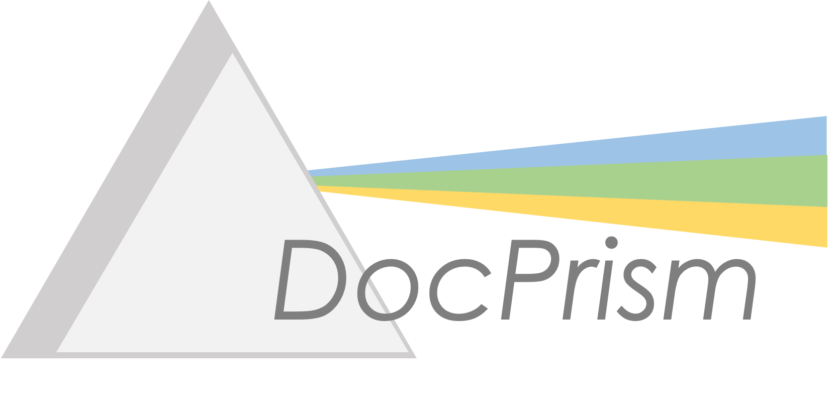 A stylized prism outputting yellow, green, and blue light, with the word DocPrism in the foreground.